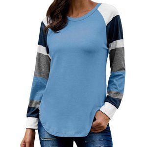 BLUE PULLOVER LONG SLEEVE BLUE COLOR BLOCK TOP